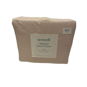 Nestwell Luxury Washed Linen & Cotton 3 pc. King Duvet Cover Set in Blush (New)